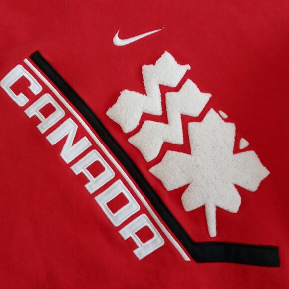 Vintage Nike ELBOWS UP red and white Canadian hockey hoodie Size L very roomy - Picture 6 of 9